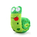 Green crocheted toy with a face on a white background from shop ThinkyPets 