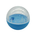 Blue and clear plastic ball-shaped container for dog and cat treats on a white background ThinkyPets online store