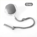 Gray rechargeable (USB C) dog  and cat toy with a rope on a white background supplied by ThinkyPets