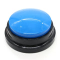 Blue button with black base on a white background