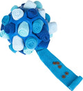 Blue textured ball with rolled edges and a blue handle on a white background  on the shop ThinkyPets
