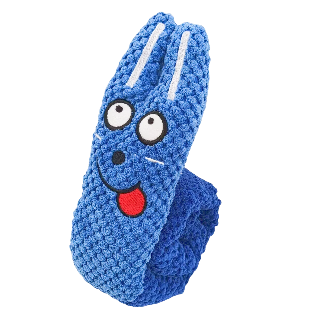 Green caterpillar-shaped dog toy with a dog playing with it on a white background from shop ThinkyPets
