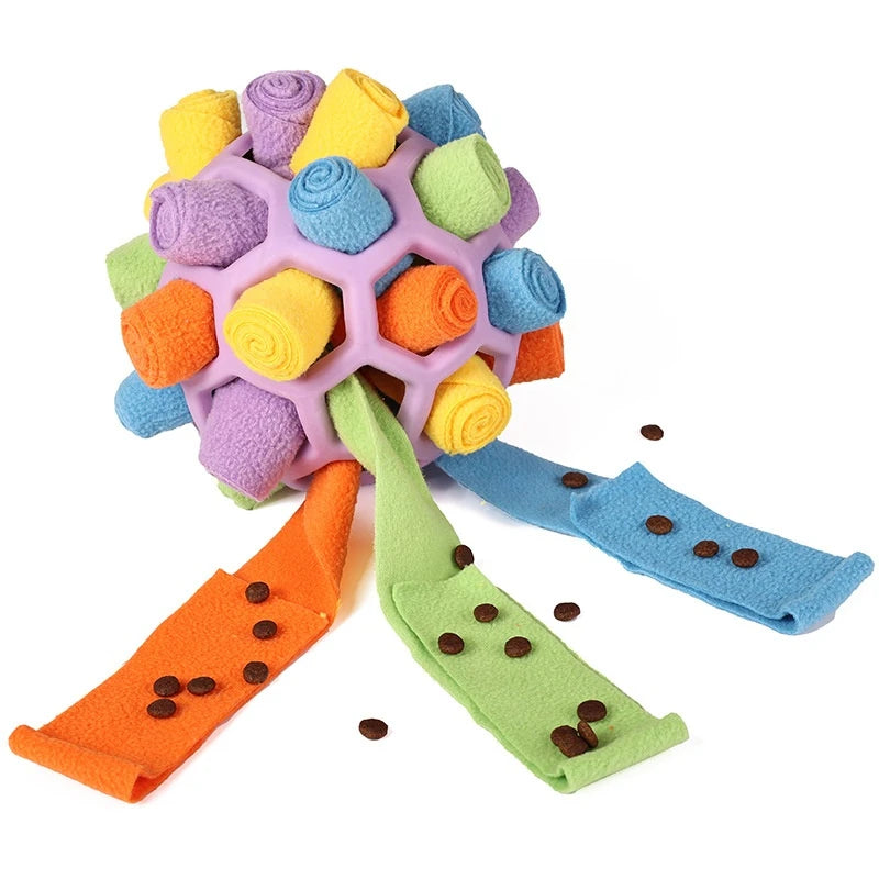 Colorful dog toy with textured surface on white background  on the shop ThinkyPets