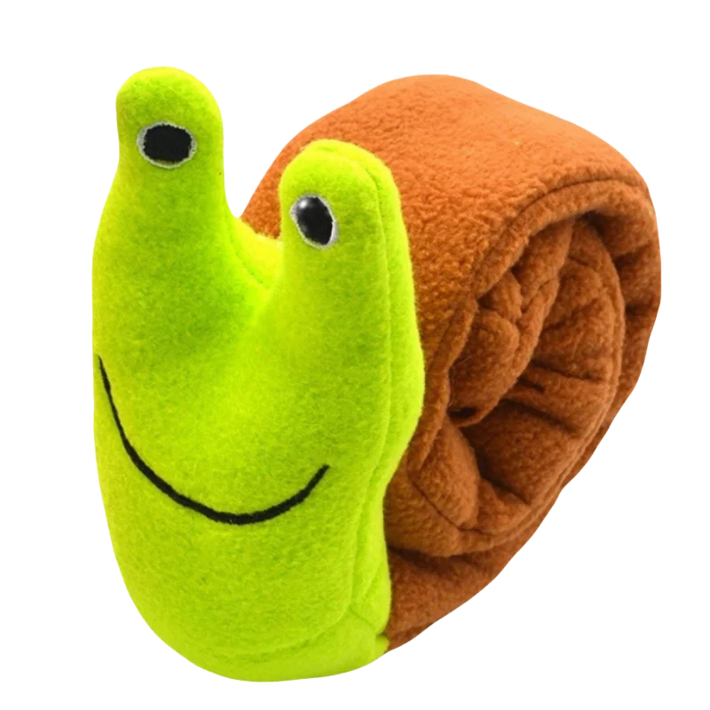 Toy snail with a green head and brown shell on a white background from shop ThinkyPets