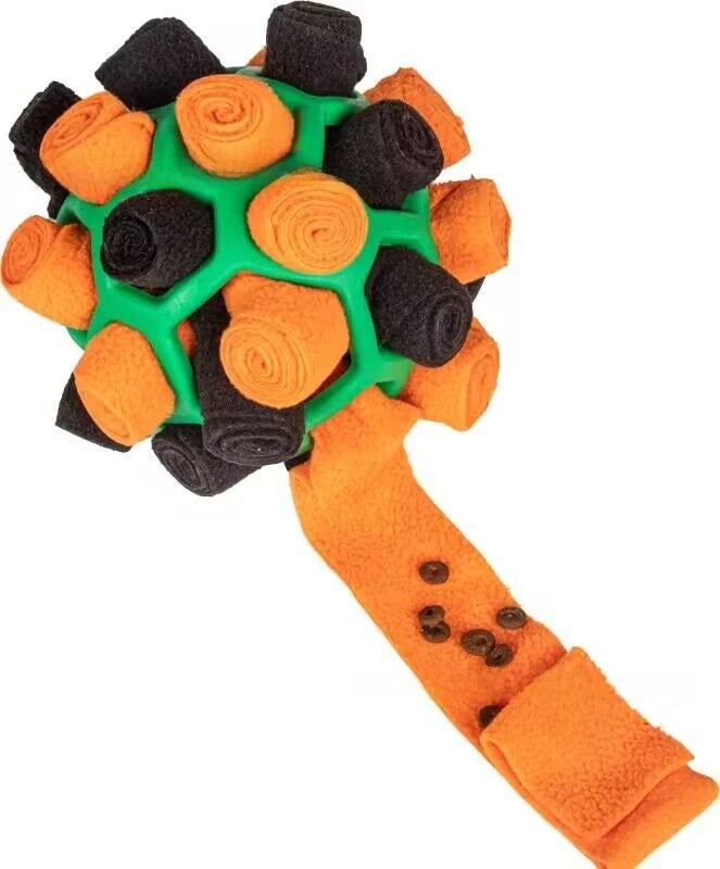 Dog toy with orange, green, and black patterns on a white background  on the shop ThinkyPets