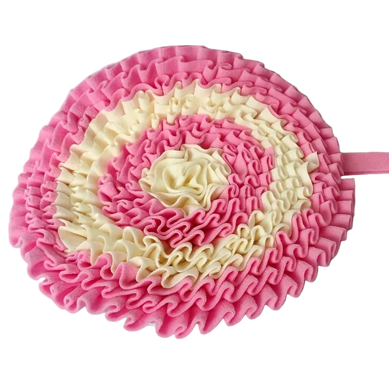 Pink and white textured sniffle mat for dogs  on a white background sold by thinkypets