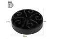 Black pet slow feeder with measurements and benefits on a white background sold by thinkypets