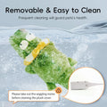 Green plush toy with wiggling motor on a water surface, labeled 'Removable & Easy to Clean' sold by thinkypets