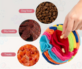 Colorful dog toy with treats and text about training dogs' sense of smell.