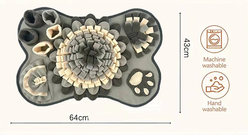 Dog toy with floral design and measurements, suitable for small to medium dogs.
