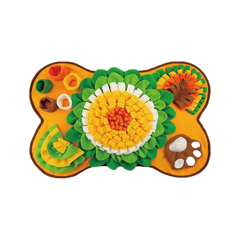 Colorful pet toy shaped like a bone with floral design on a white background by ThinkyPets