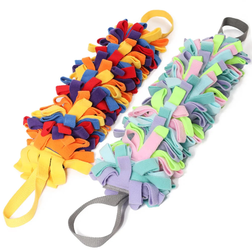 Two colorful dog toys with handles on a white background sold by ThinkyPets