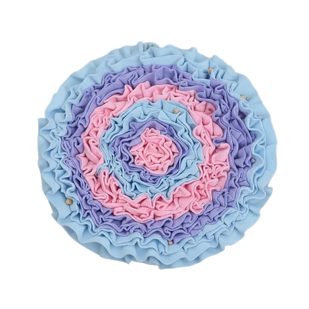 PInk, blue and purple sniffle mat for dogs on a white background sold by thinkypets