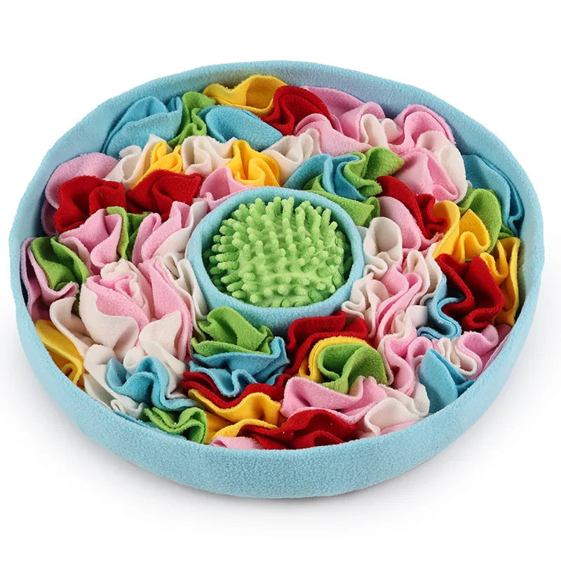Colorful textured circular object with a central green ball on a white background sold by thinkypets