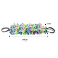 Colorful dog toy with measurements on a white background