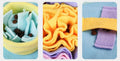 Three colorful hidden areas shown on a sniffle mat for dogs on a blue background