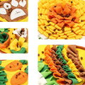 Colorful felt craft pieces shaped like a sunflower with various hiding spots on a white background.