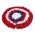 Round decorative sniffle mat with red, white, and blue concentric circle pattern on a white background sold by thinkypets