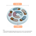 Pet puzzle toy with compartments filled with treats, measurement details on a white background sold by ThinkyPets