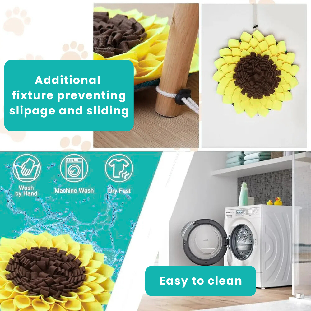Additional features of the sunflower dog sniffing matt for dogs and cleaning instructions