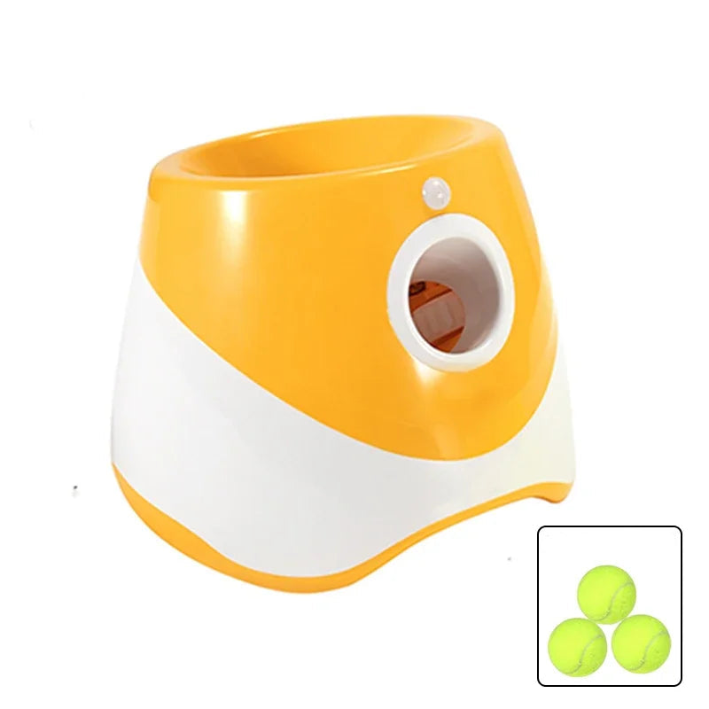 Yellow and white dog or puppy toy with inset showing three green balls  on the shop ThinkyPets