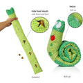 Green snake-shaped toy with features highlighted on a white background from shop ThinkyPets