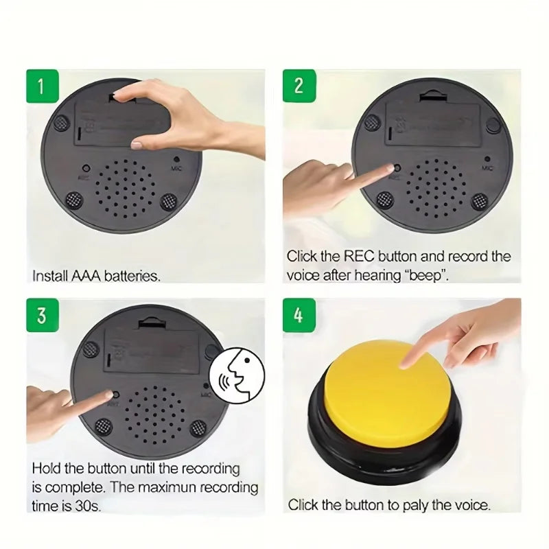 Instructions for using a voice recorder with battery installation and operation steps from shop ThinkyPets