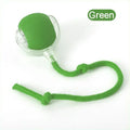 Green rechargeable (USB C) dog  and cat toy with a rope on a white background supplied by ThinkyPets