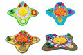 Four colorful dog mats with a dog sitting on each, on a white background from shop ThinkyPets