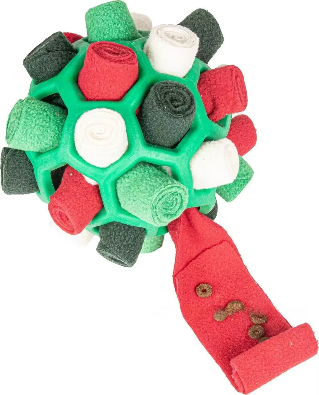 Colorful dog toy with red, green, and gray sections on a white background  on the shop ThinkyPets