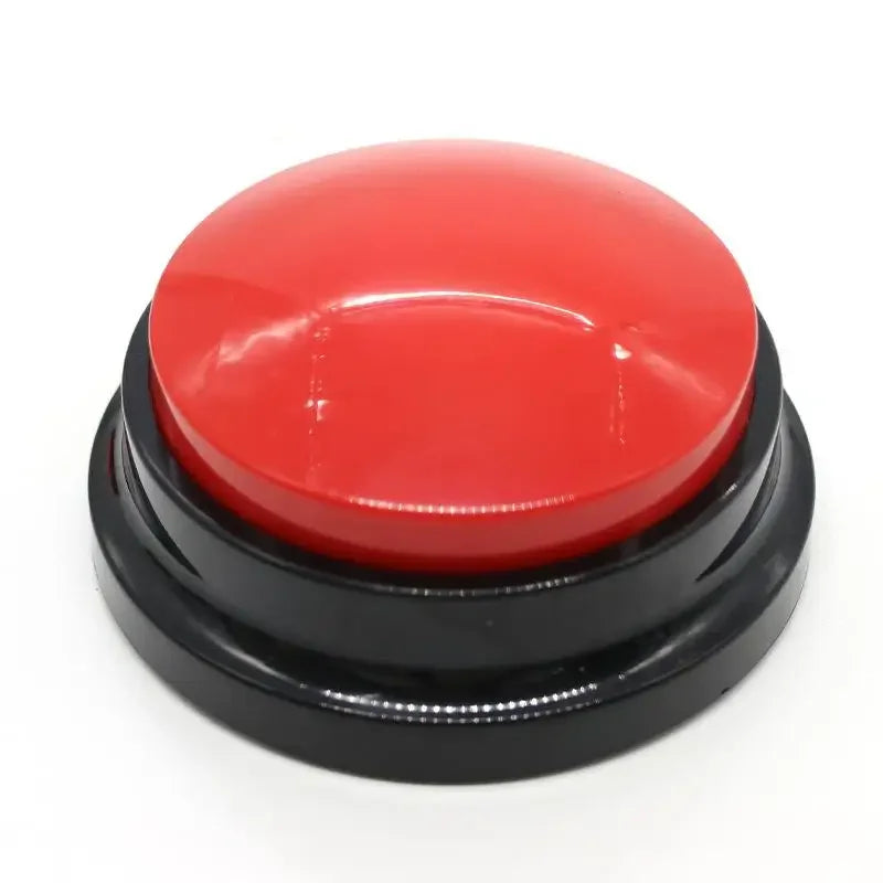 Red button with black base on a white background