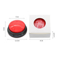 Red button with black base and dimensions displayed next to a white box with a red button inside.