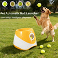 Pet Automatic Ball Launcher with a dog playing with balls in a grassy area
